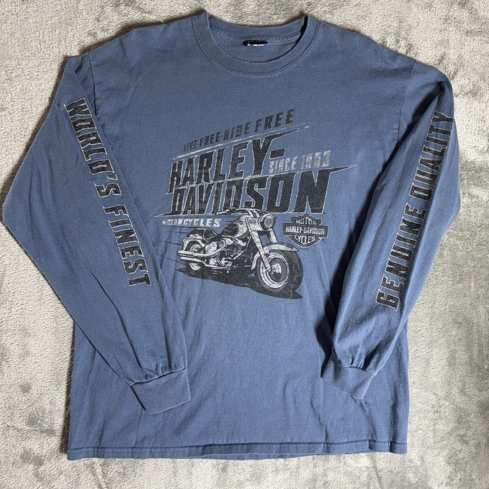 Harley Davidson Long Sleeve Shirt Greensboro NC Eagle Blue Motorcycle Large